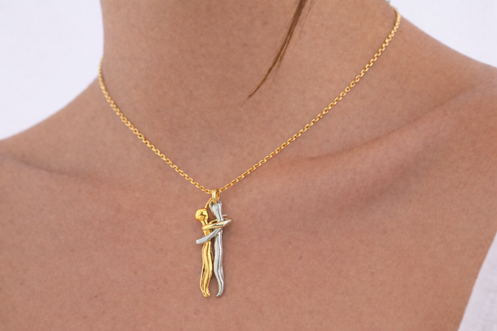 Eternal Hug Necklace – Embrace Pendant in Gold or Silver – Rosebound